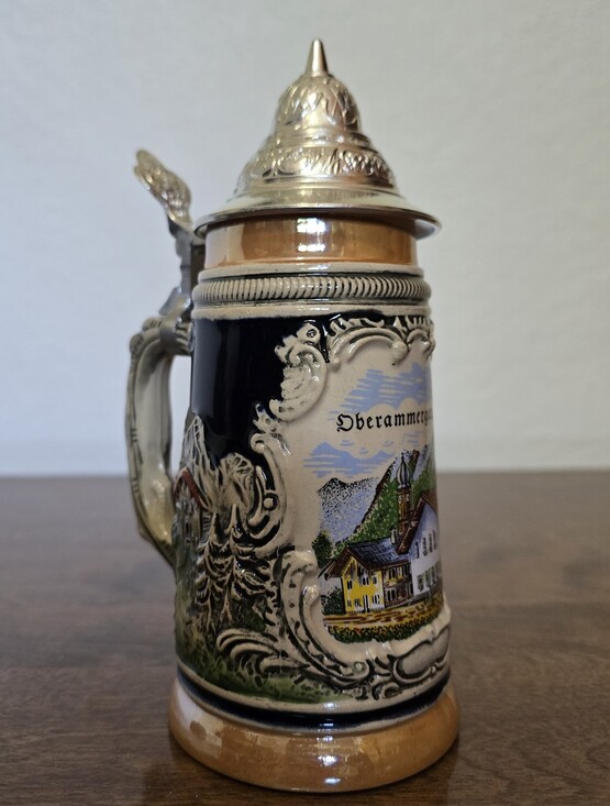 Gerz Other - Vintage Gerz West Germany Lidded Beer Stein - Oberammergau Scene
